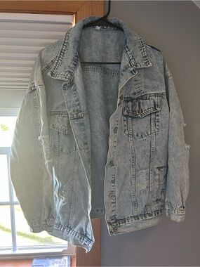 Light Wash Distressed Oversized Denim Jacket